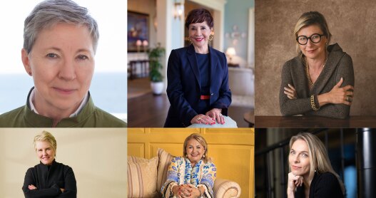 Clockwise, from top left: Zita Cobb, Shorefast (Fogo Island Inn); Sheila Johnson, Salamander Collection; Barbara Muckermann, Kempinski Hotels; Liz Lambert, MML Hospitality; Liz Biden, The Royal Portfolio; Maud Bailly, Sofitel