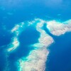 Overhead view of the coral reefs near Taveuni in Fiji