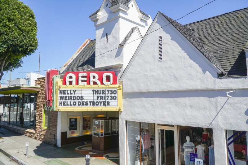 Exterior of the Aero Theater, with vintage marquee, in Santa Monica