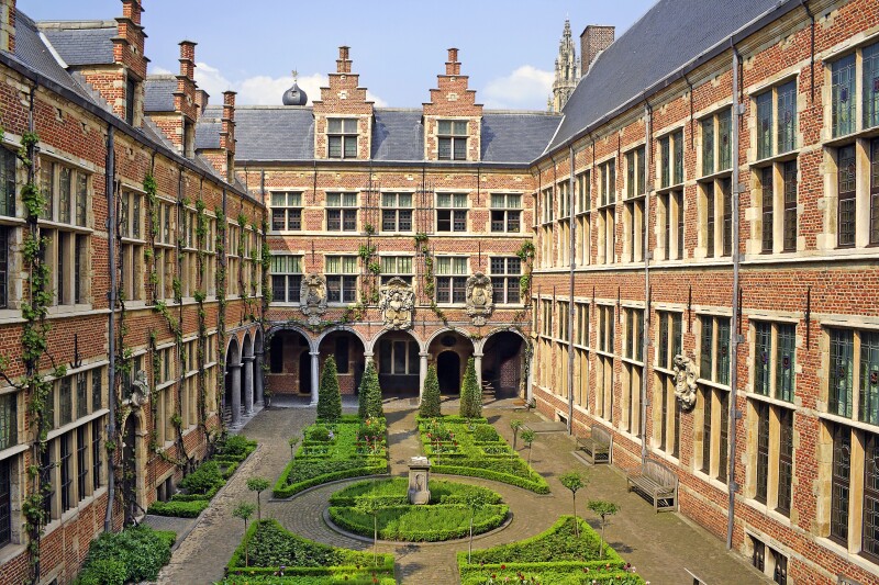 Brick building with a courtyard garden in the middle