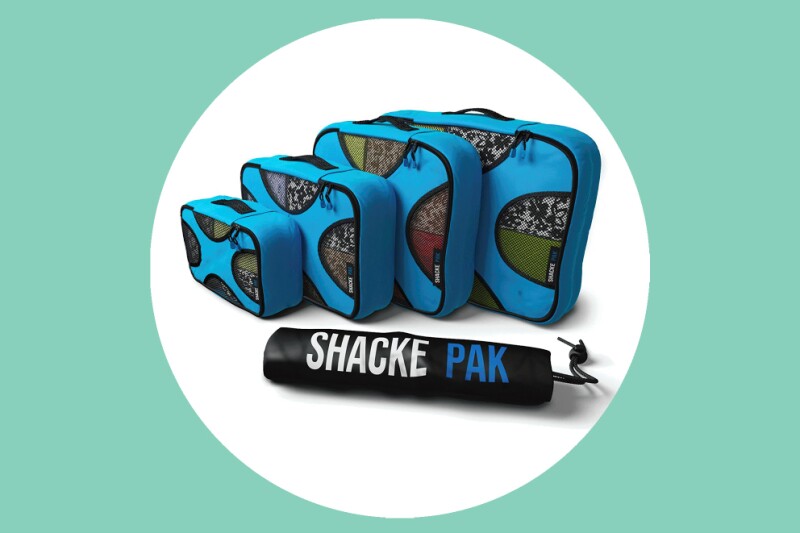 The blue five-piece Shacke Pak system includes a small laundry bag.