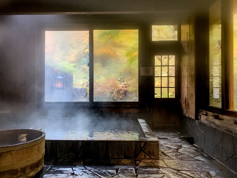 Steamy indoors at Aoni Onsen in Aomori