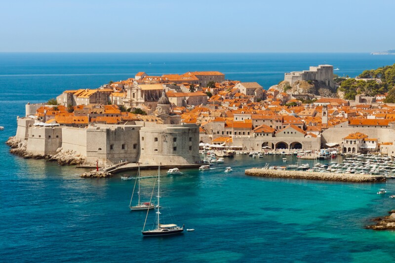 Dubrovnik’s coastal Old Town is protected by stone walls.