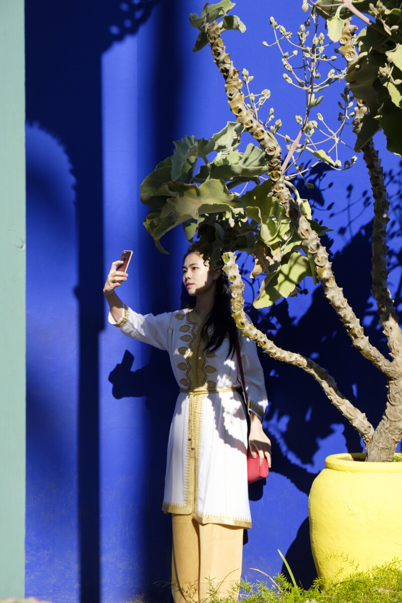 A woman takes a selfie at the new Yves St. Laurent Museum in Marrakech.
