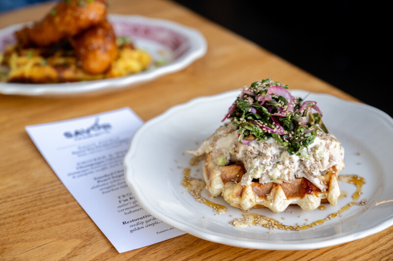 A waffle-topped dish during the Savor Charlotte culinary event