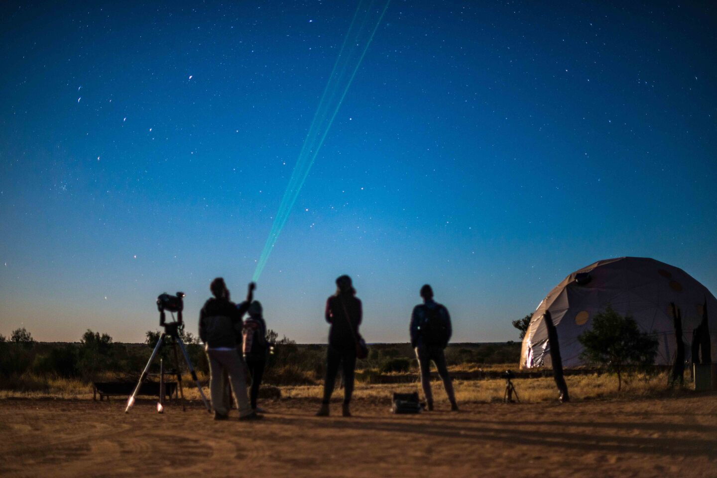 Visitors during a stargazing tour at the Earth Sanctuary World Nature Centre.<br /><br />Earth Sanctuary is a proudly independent family operated business offering award winning day and evening tours to visitors to the outback. Specialising in ecology, culture and astronomy, Earth Sanctuary's guides carry a wealth of knowledge, skill and passion.