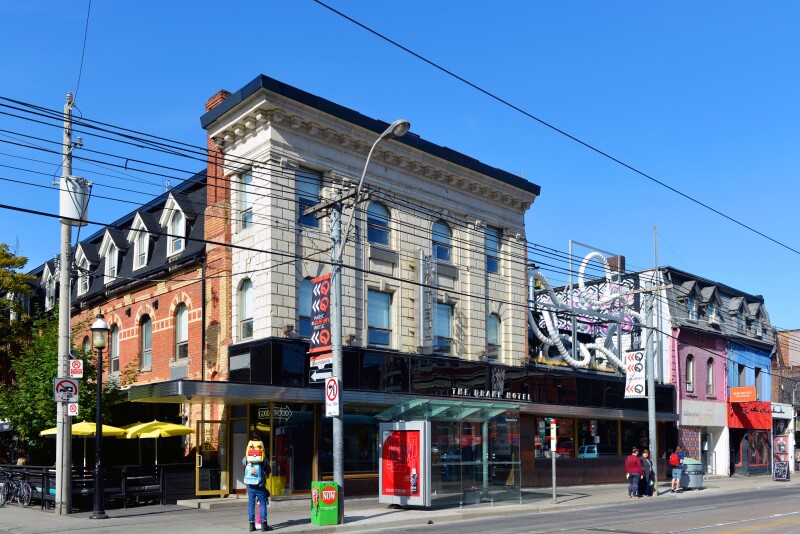 The Drake Hotel is a popular and historic boutique hotel, restaurant, cafe including an underground basement nightclub featuring live performances on trendy Queen St West