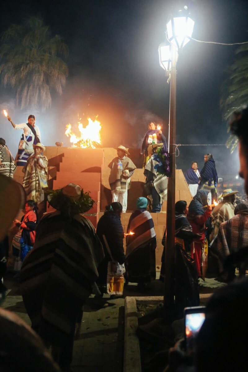 Cargueros (carriers) and copaleras (aura cleansers) climb the pyramid and light the “new fire” before announcing which village will host the ceremony in the coming year.