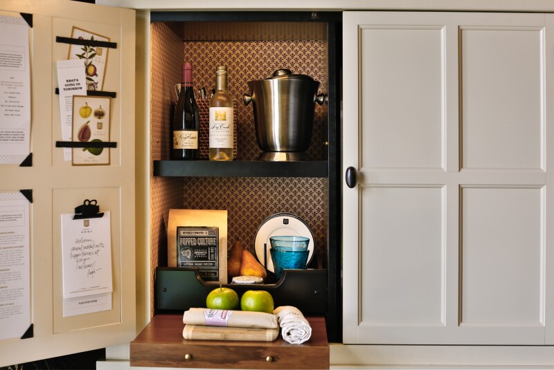 The minibar at the Emma Hotel in San Antonio features ingredients for margaritas.