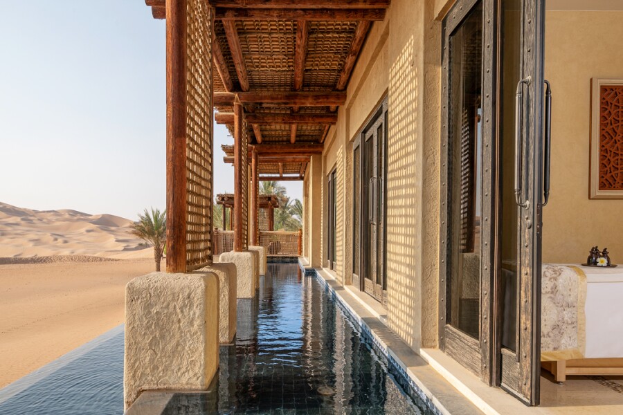 The Qasr Al Sarab Desert Resort by Anantara is filled with materials inspired by traditional regional textiles.