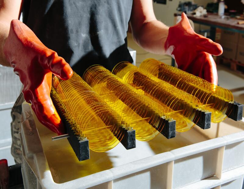 Lenses await their final inspection.