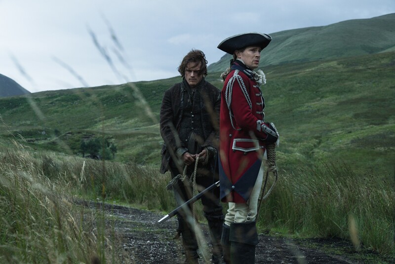 Sam Heughan stars in “Outlander,” a drama heavy on time travel and rolling Scottish countryside.