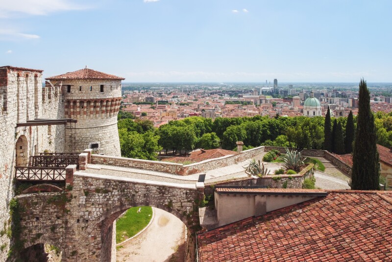 A view of rooftops in Brescia, Italy