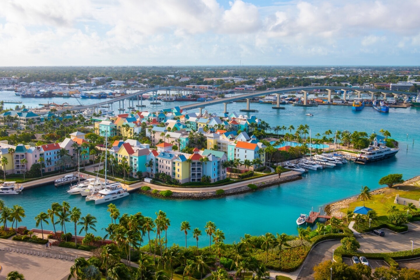 Aerial view of harbor in Nassua