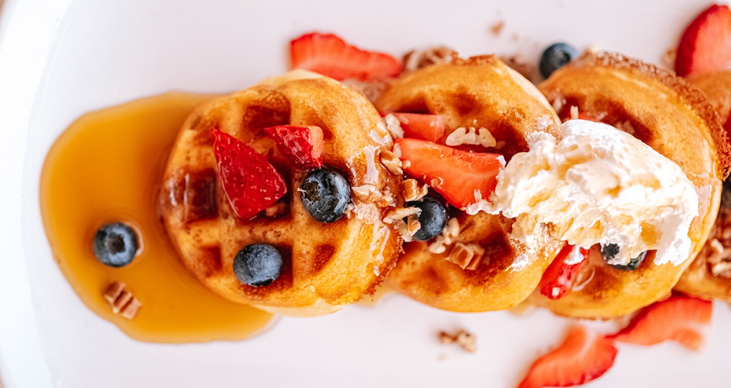 Syrup-covered waffles