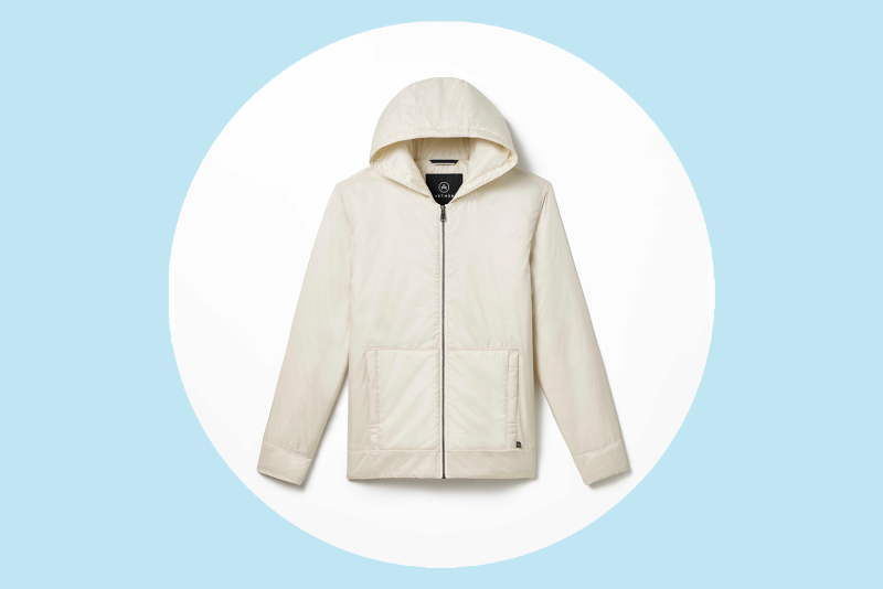 The Eco Space Hoodie comes in “Winter White,” seen here, as well as “Hunter Green” and “Onyx Black.”