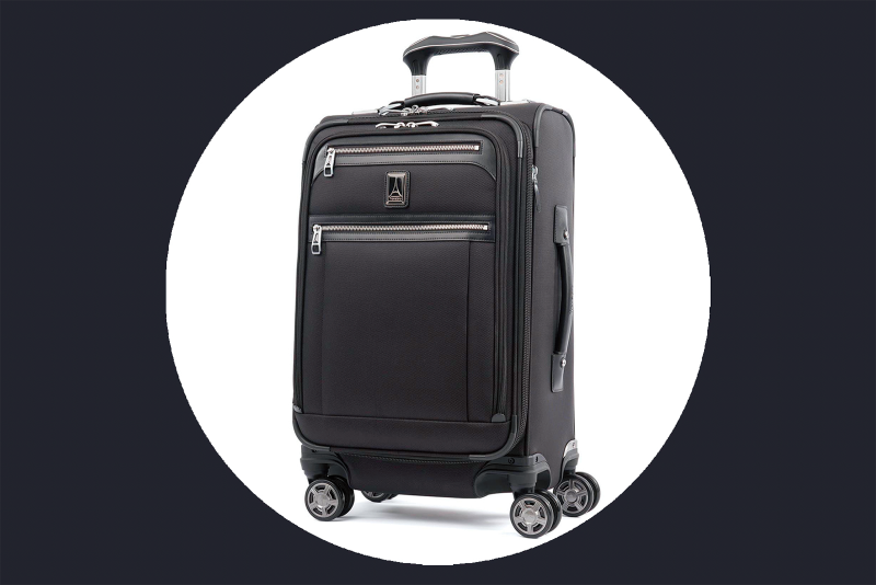 The Platinum Elite 21-inch expandable carry-on spinner by Travelpro in black