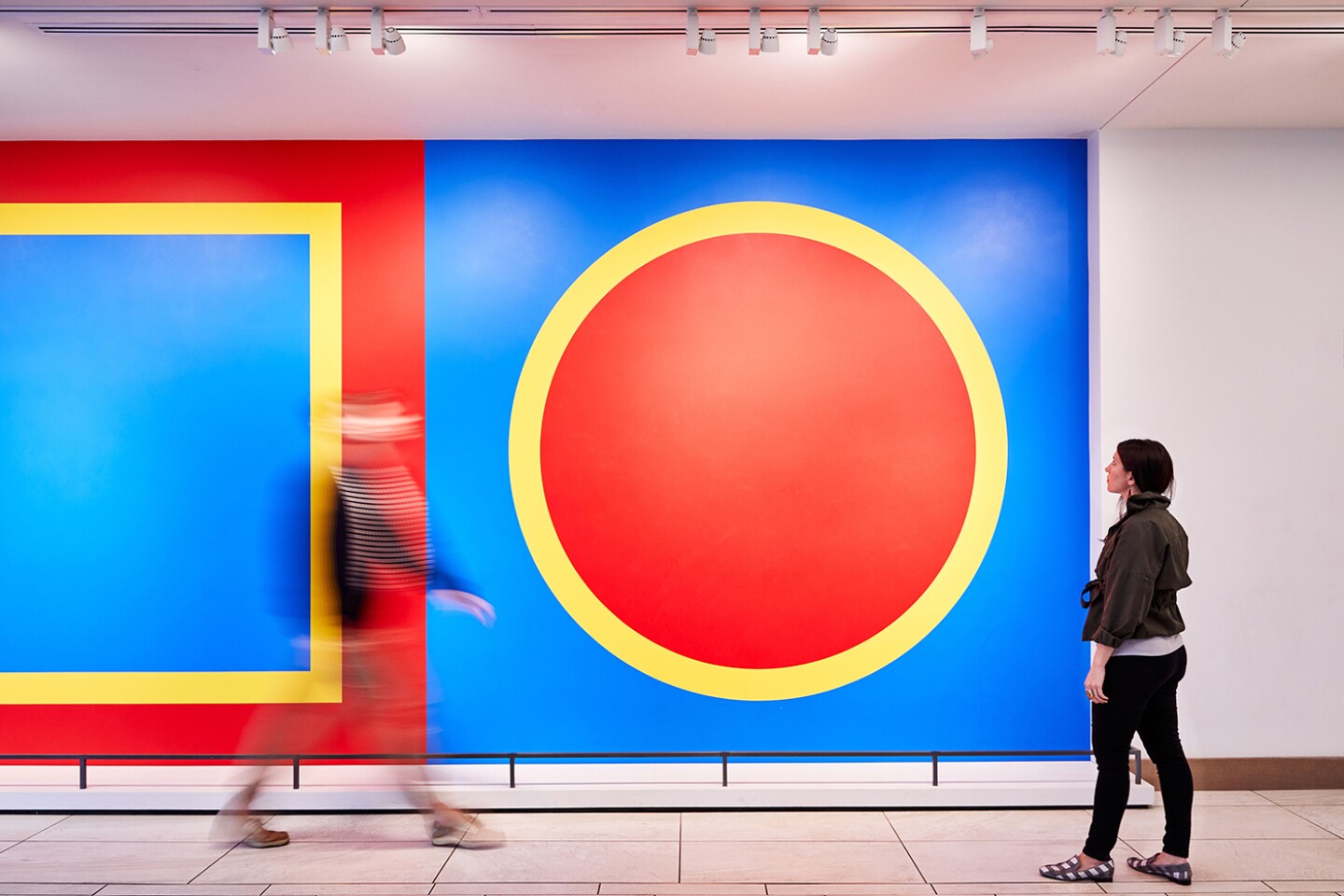 Artwork of red, yellow, and blue square and circle at Denver’s the Art, A Hotel