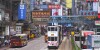 China, Hong Kong, Island, Causeway Bay, Henessy Road, double decker tram Tramways, public transportation, businesses, buildings, city skyline, Cantonese Chinese characters h‡nzÏ pinyin, bus, signs, businesses, urban,.
