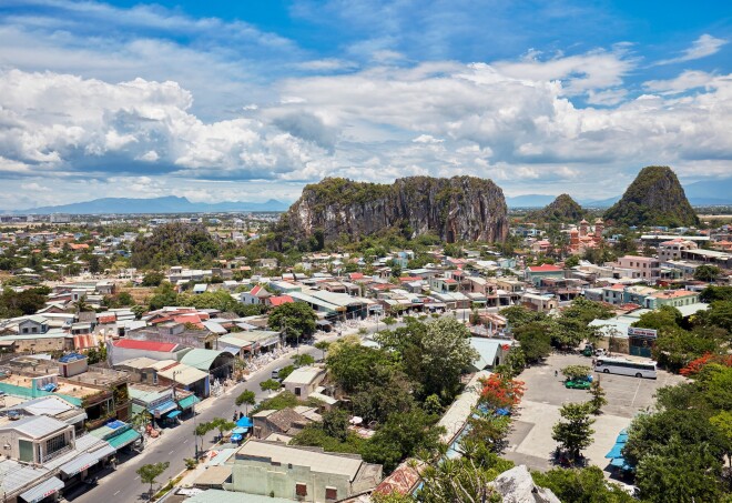 Elevated view of The Marble Mountains. Da Nang, Vietnam.