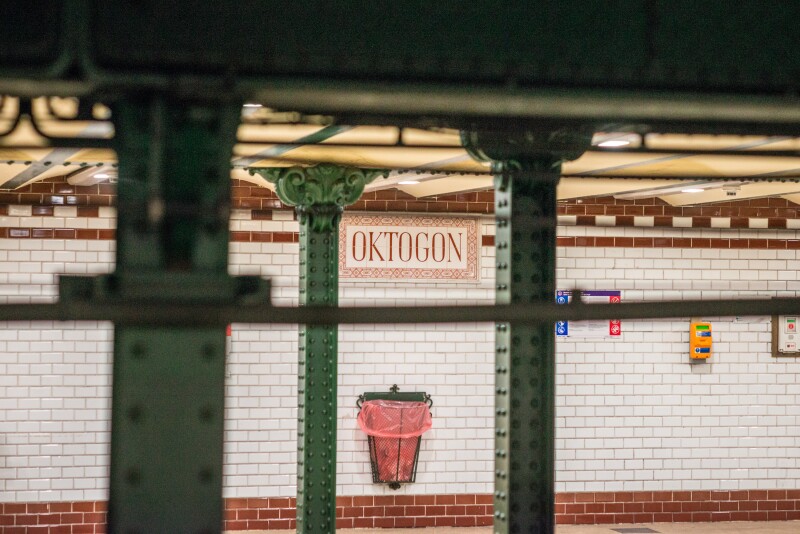 Photograph of architectural details of the Millennium Underground Railway in Hungary.