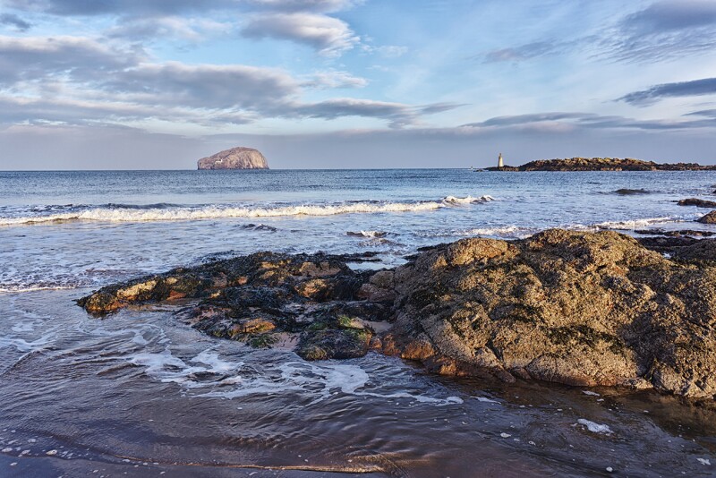 Brave the North Sea east of Edinburgh, where castle ruins and seabird colonies will keep you company at Seacliff Beach.