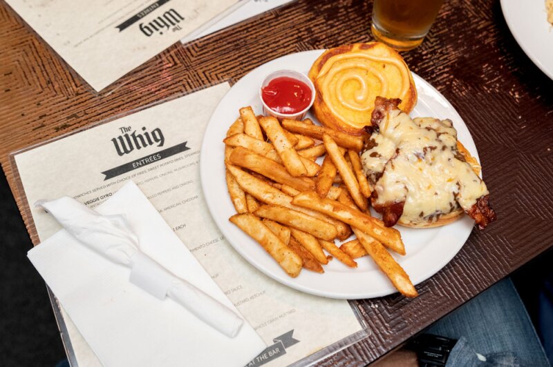 Try the fries with pimento cheese at the Whig