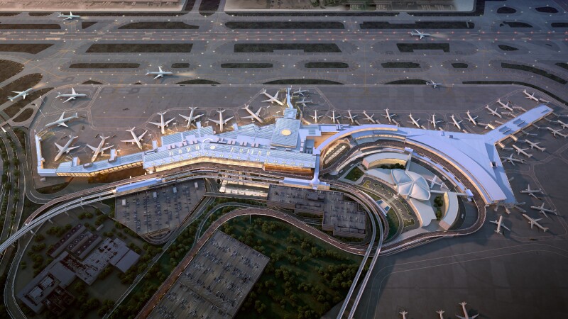 A rendering of the forthcoming Terminal 6 at JFK as seen from above