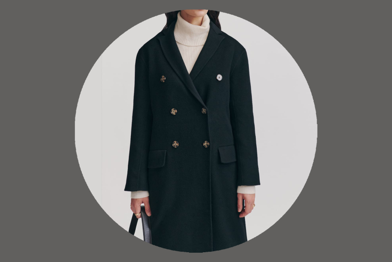 Dark, double-breasted Reformation Leighton Coat