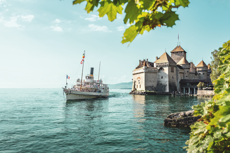Chillon Castle on Lake Geneva, Switzerland.