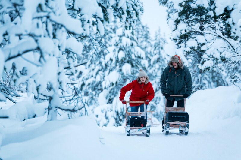 A kick sled experience in Lapland, Finland.