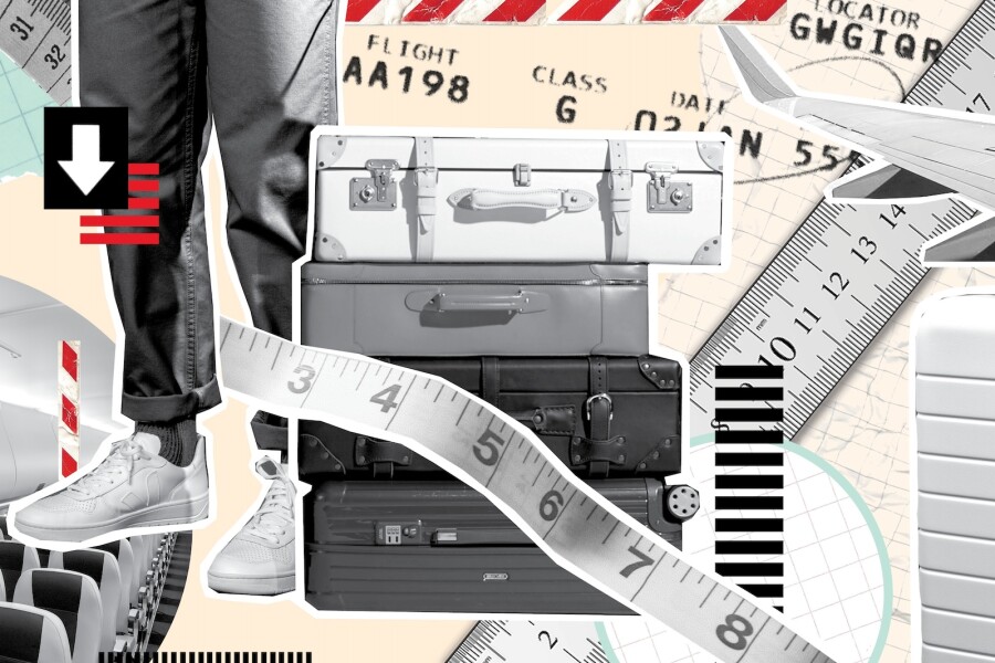 Collage illustration of bags and tape measures