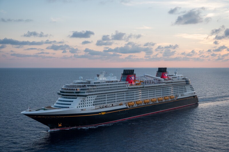 Exterior image of Disney Wish cruise ship sailing on the high seas