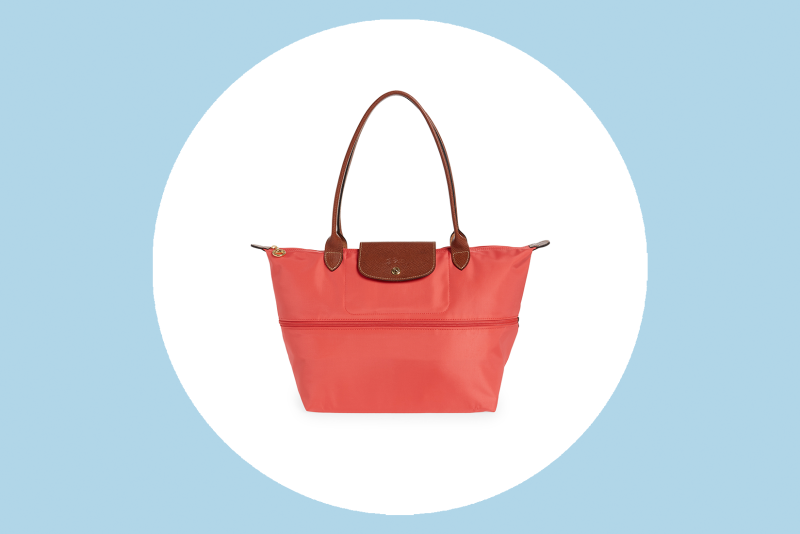 Longchamps tote bag in pink-coral with brown handles