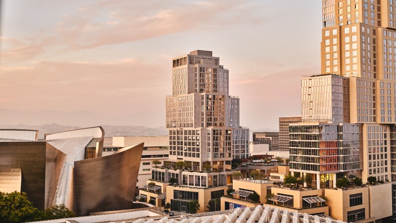 A view of the Conrad hotel in Los Angeles.