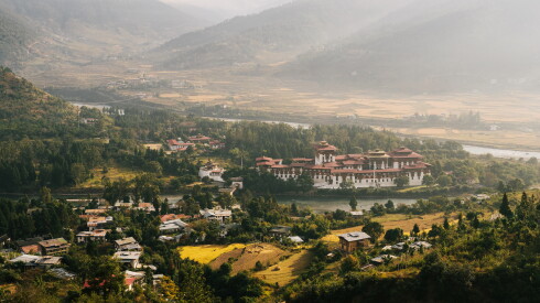 The mountainous area around Punakha River Lodge in Bhutan.