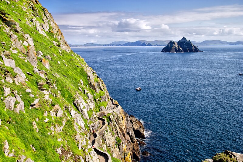 View of small rocky island off coast of Ireland