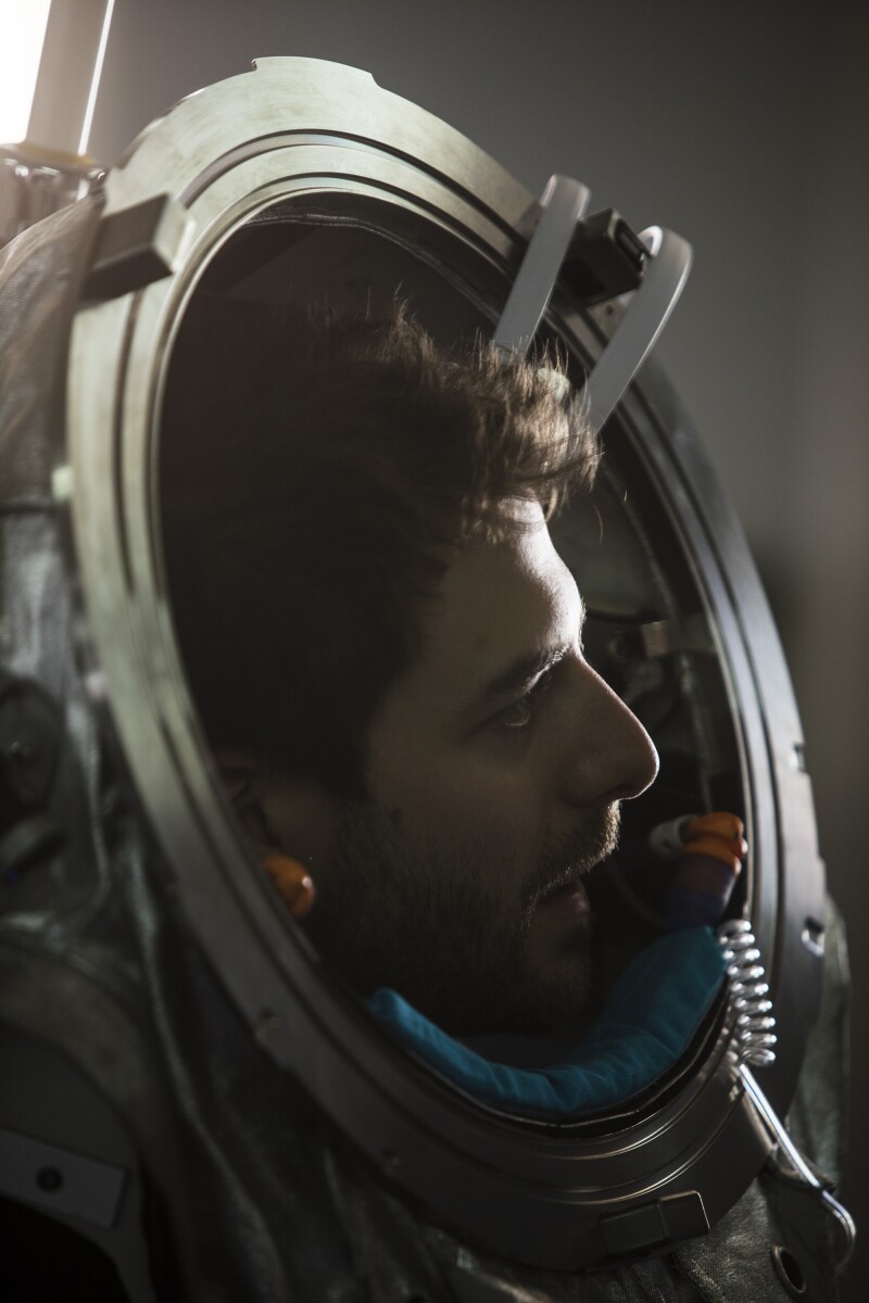 Stefan Dobrovolny, an Analog Astronaut, photographed in a specially designed suit during a Mars simulation in Oman. Stefan is a medical doctor but spends some of his free time taking part in mars simulations