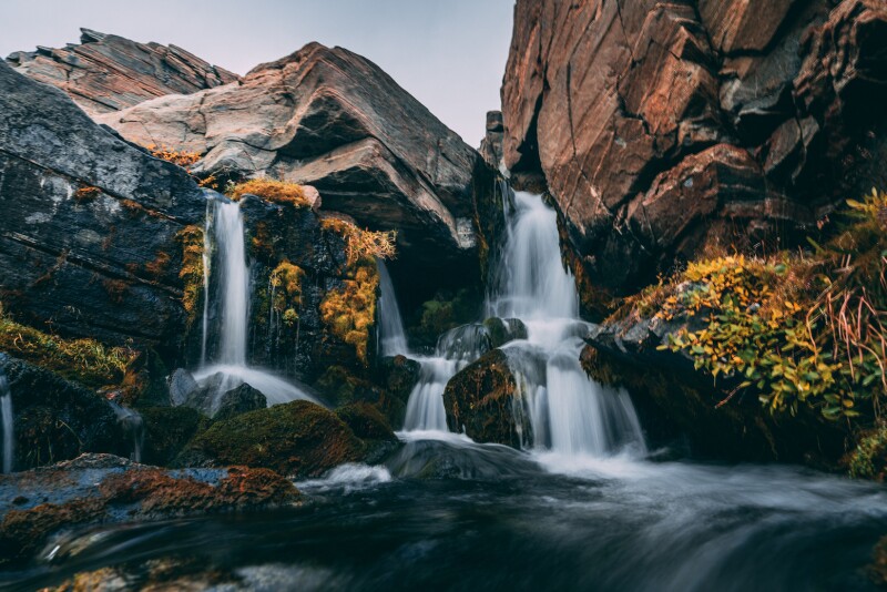Waterfalls in Qeqertarsuaq, North Greenland
