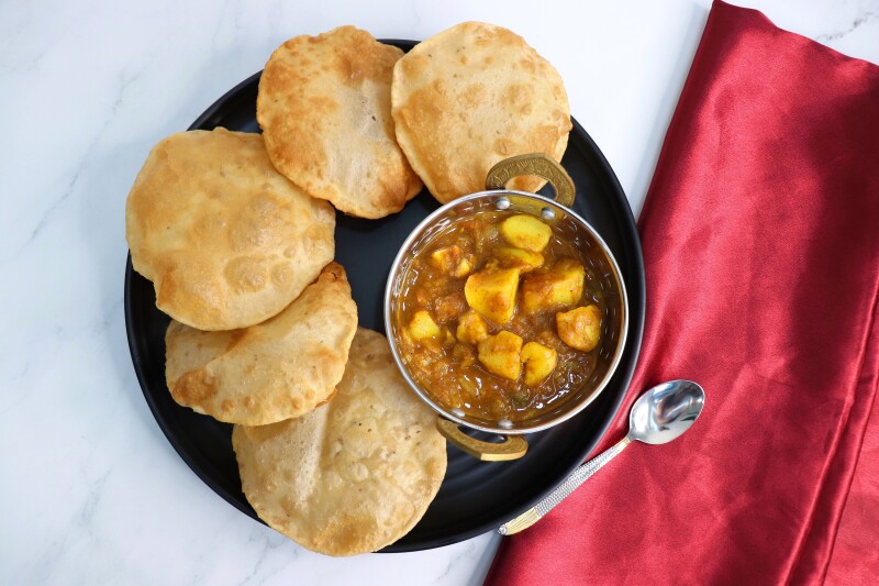 Puri served with mango chutney