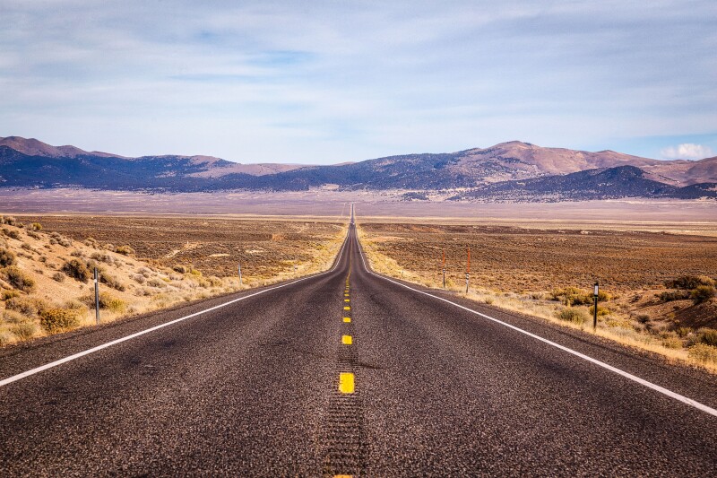Highway 50, known as the Loneliest Road in America, traverses Nevada's Great Basin.
