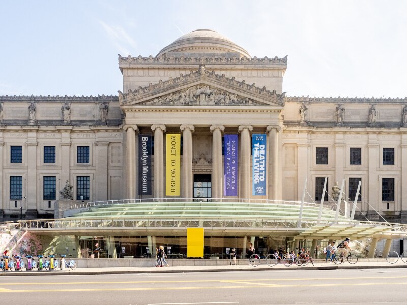 The front entrance of the Brooklyn Museum in New York City's Brooklyn neighborhood