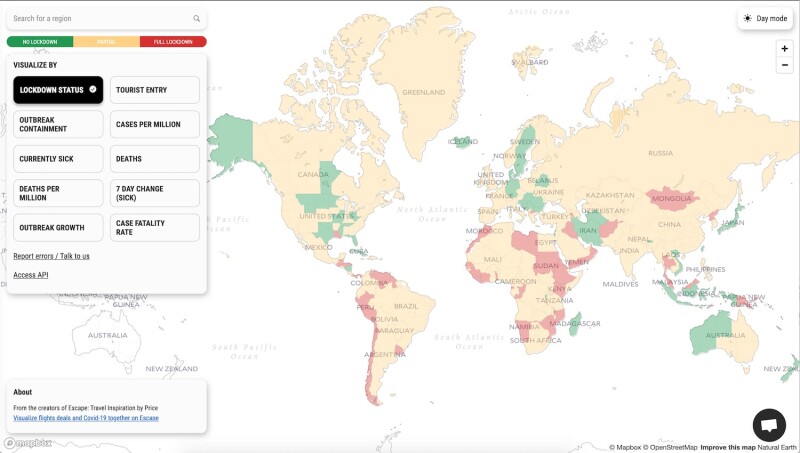 This map combines travel information with the latest COVID-19 health data.