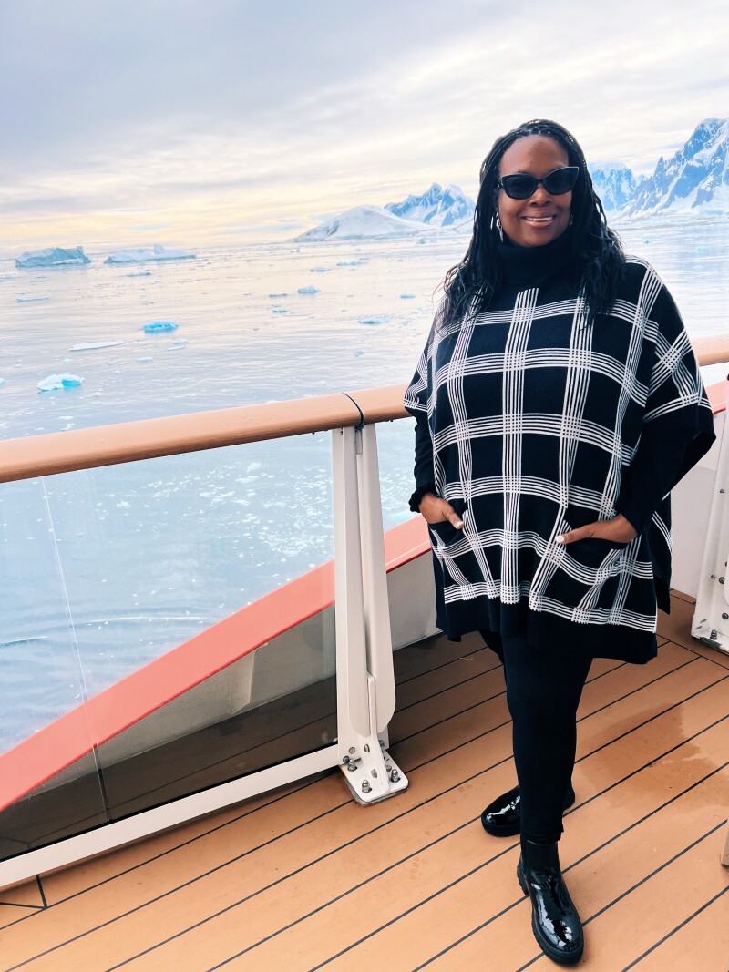 Stephanie Jones on a Hurtigruten cruise in Antarctica in early 2022.