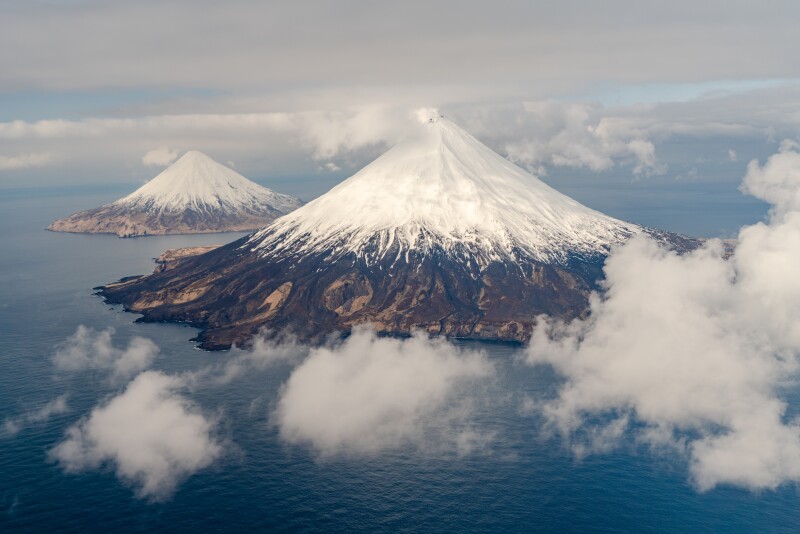 The Aleutian Islands stretch from the tip of the Alaska Peninsula toward Russia’s Kamchatka Peninsula.