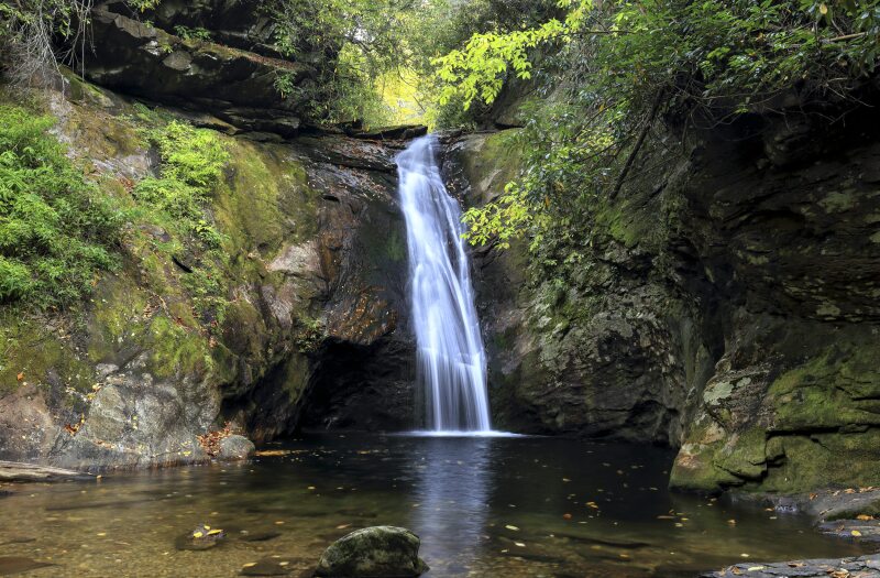 Courthouse Falls is one of many waterfalls found within North Carolina’s Pisgah National Forest.