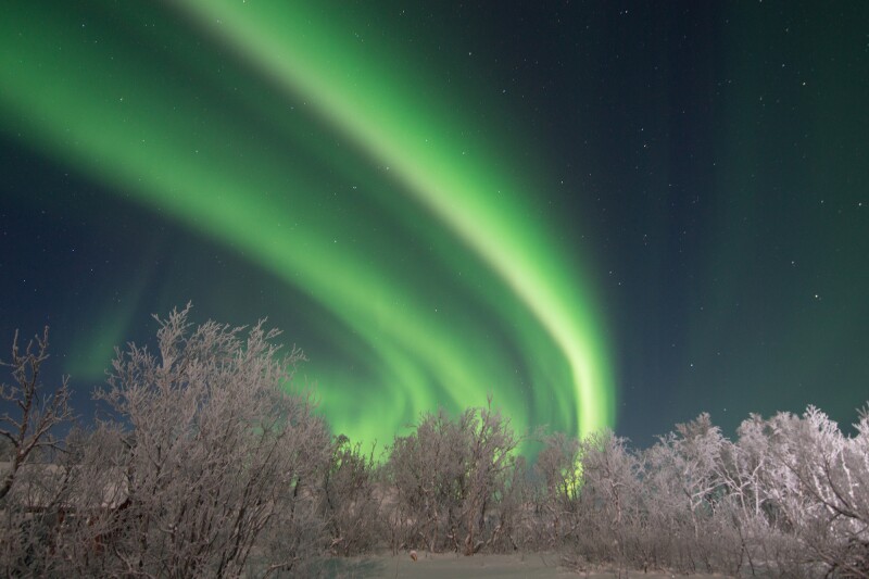 In Sweden’s Abisko National Park, low precipitation levels and minimal light pollution mean clearer skies.