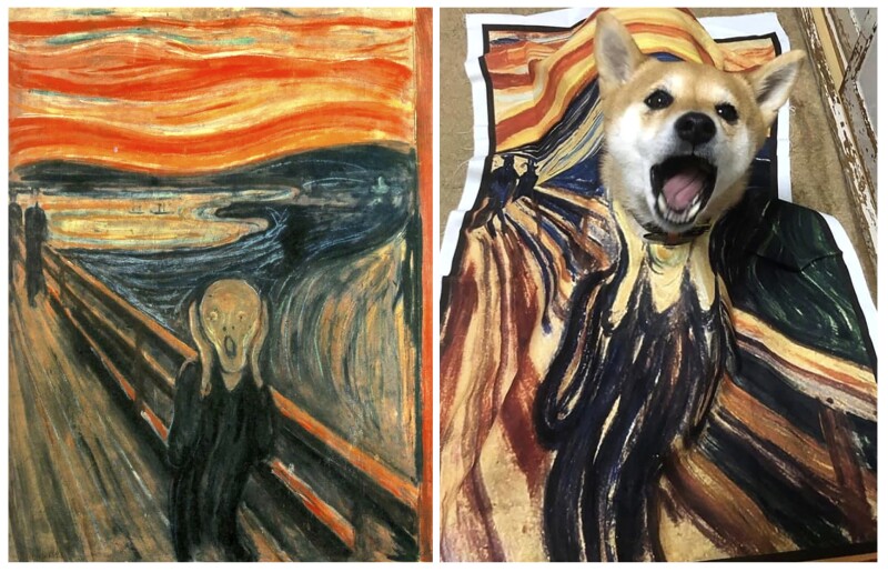 Edvard Munch’s “Scream,” left, and Natalia Rubina’s recreation taken on Wednesday, April 8, 2020