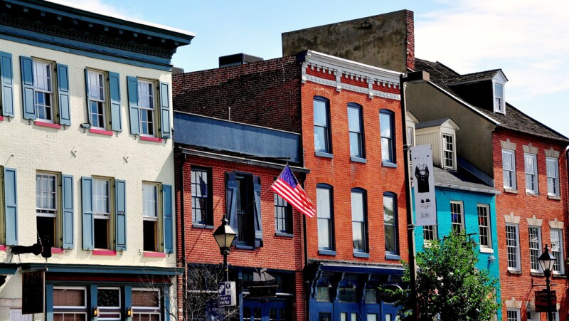 Row of old bric buildings in Baltimore