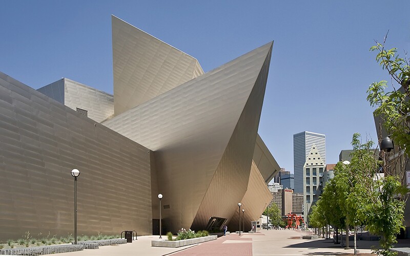 Dramatic geometric silver exterior of Denver Art Museum